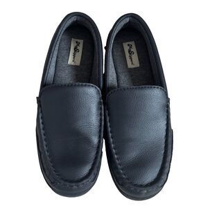My Slippers black leather slip on house shoes men’s size 9 memory foam cozy